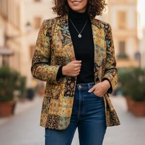 Vintage 80s Giancarlo Ferrari Jaquard Lame Mosaic Metallic Jacket Blazer 10